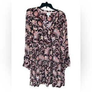 Knox Rose XXL Pink & Black Dress Paisley Long Sleeve